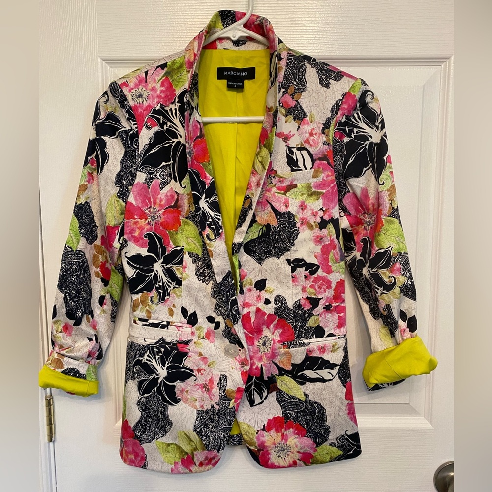 Marciano Stunning Stretch Floral Print Blazer Jacket Size 2 Women